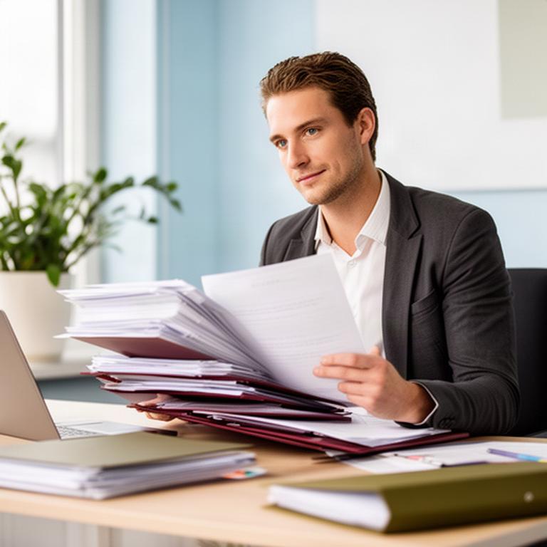Recruitmentconsultant aan een bureau met dossiers voor een mkb-kantoor in Aalsmeer